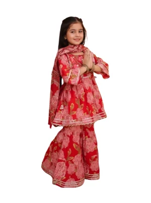 Red & Pink Floral Sharara Set
