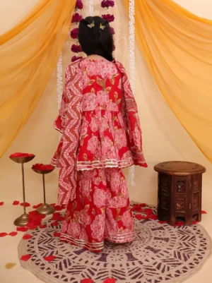 Red & Pink Floral Sharara Set